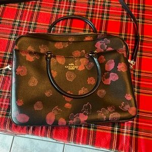 Coach laptop Bag black with pink flowers